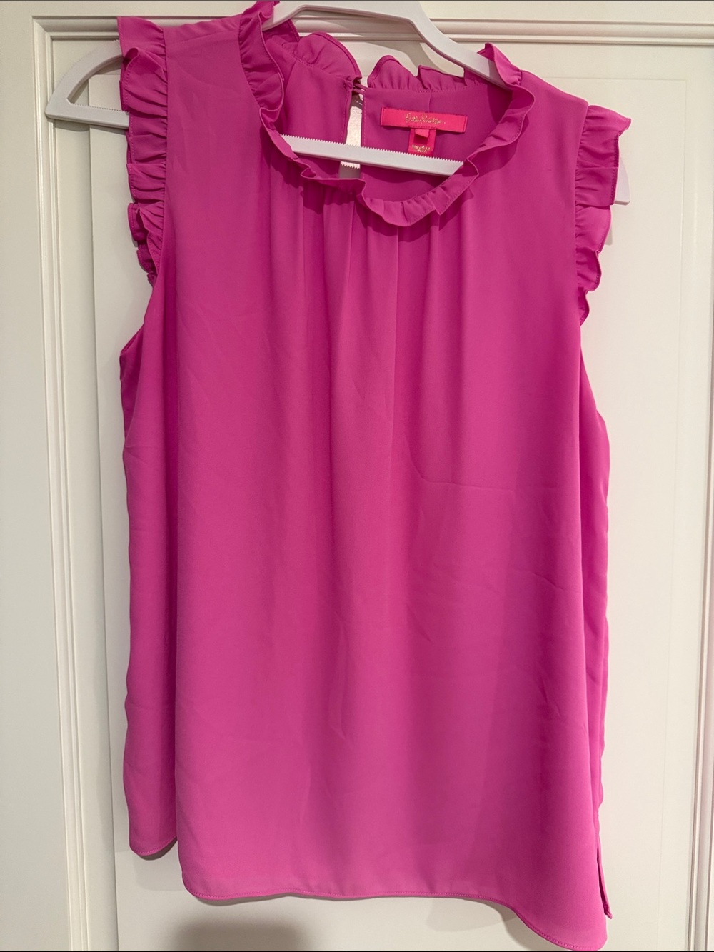 Lilly Womens Pink Ruffle Sleeve Shell Top